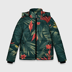 Куртка зимняя для мальчика Зеленые тропики, цвет: 3D-черный