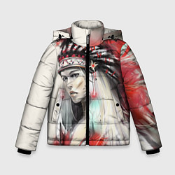 Куртка зимняя для мальчика Индейская девушка, цвет: 3D-черный