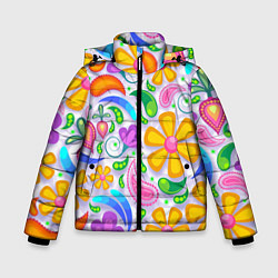 Куртка зимняя для мальчика Абстракция и цветы, цвет: 3D-черный