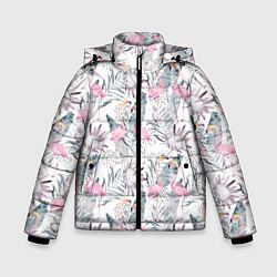Куртка зимняя для мальчика Тропические фламинго, цвет: 3D-черный