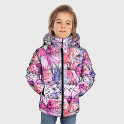 Куртка зимняя для мальчика Акварельные цветы, цвет: 3D-светло-серый — фото 2