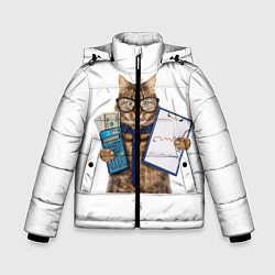 Куртка зимняя для мальчика Кот в очках, цвет: 3D-светло-серый
