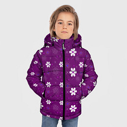 Куртка зимняя для мальчика Узор цветы на фиолетовом фоне, цвет: 3D-черный — фото 2