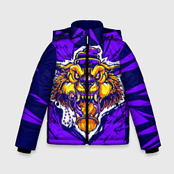 Куртка зимняя для мальчика Граффити Лев фиолетовый, цвет: 3D-черный