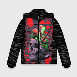 Куртка зимняя для мальчика Венерина мухоловка в черепе, цвет: 3D-черный