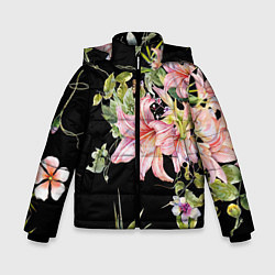 Куртка зимняя для мальчика Букет лилий, цвет: 3D-черный