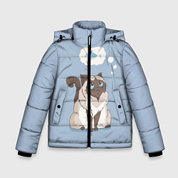 Куртка зимняя для мальчика Голодный котейка, цвет: 3D-черный