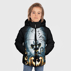 Куртка зимняя для мальчика Хэллоуин Кот, цвет: 3D-черный — фото 2