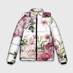 Куртка зимняя для мальчика Розовые розы, цвет: 3D-черный