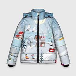 Куртка зимняя для мальчика Зимний дворик, цвет: 3D-черный