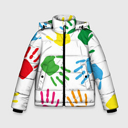 Куртка зимняя для мальчика Цветные ладошки - Детский узор, цвет: 3D-черный