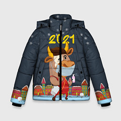 Куртка зимняя для мальчика Коронавирусный Новый Год, цвет: 3D-черный