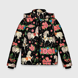 Куртка зимняя для мальчика Лошади и цветы, цвет: 3D-светло-серый