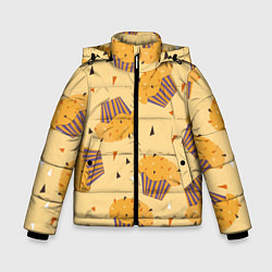 Куртка зимняя для мальчика Капкейки на желтом фоне, цвет: 3D-черный