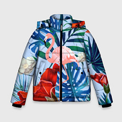 Куртка зимняя для мальчика Фламинго в папоротнике, цвет: 3D-черный
