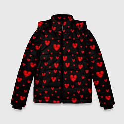Куртка зимняя для мальчика Красные сердца, цвет: 3D-черный