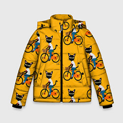 Куртка зимняя для мальчика Котики на велосипедах, цвет: 3D-черный