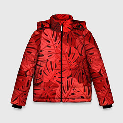 Куртка зимняя для мальчика Тропические листья Монстера, цвет: 3D-черный