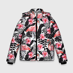 Куртка зимняя для мальчика Фламинго и попугаи, цвет: 3D-черный