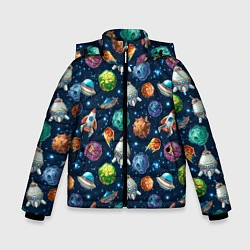 Куртка зимняя для мальчика Мультяшные планеты, цвет: 3D-черный