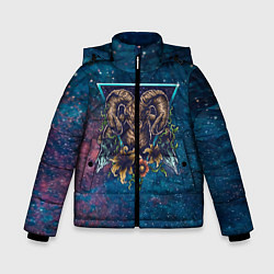 Куртка зимняя для мальчика Космос, баран и цветы, цвет: 3D-черный