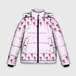 Куртка зимняя для мальчика Розовые цветы pink flowers, цвет: 3D-черный