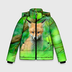 Куртка зимняя для мальчика Лисенок в зеленом лесу, цвет: 3D-черный
