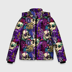 Куртка зимняя для мальчика Психоделика - черепа и грибы, цвет: 3D-светло-серый