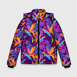 Куртка зимняя для мальчика Тропические листья, цвет: 3D-черный