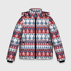 Куртка зимняя для мальчика Этнический красно-синий узор, цвет: 3D-красный