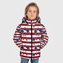Куртка зимняя для мальчика Синие звезды на полосатом фоне, цвет: 3D-светло-серый — фото 2