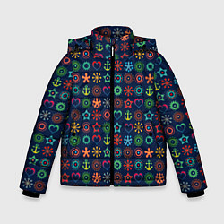 Куртка зимняя для мальчика Морской разноцветный узор, цвет: 3D-черный