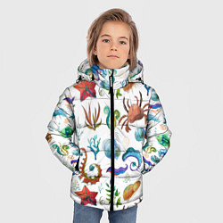 Куртка зимняя для мальчика Морской паттерн с крабами и водорослями, цвет: 3D-черный — фото 2