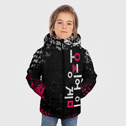 Куртка зимняя для мальчика ИГРА В КАЛЬМАРА БРЫЗГИ КРАСОК ИЕРОГЛИФЫ, цвет: 3D-светло-серый — фото 2