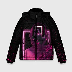 Куртка зимняя для мальчика ИГРА В КАЛЬМАРА НЕОН, СТРАЖ КВАДРАТ 029, цвет: 3D-черный