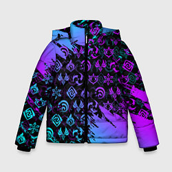 Куртка зимняя для мальчика GENSHIN NEON PATTERN SYMBOL НЕОН ЭМБЛЕМЫ, цвет: 3D-черный