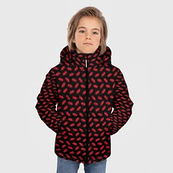 Куртка зимняя для мальчика Принт с поцелуями,алые губы, цвет: 3D-светло-серый — фото 2