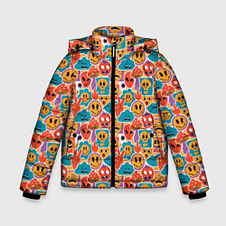 Куртка зимняя для мальчика Психоделика Космос Смайлы, цвет: 3D-светло-серый