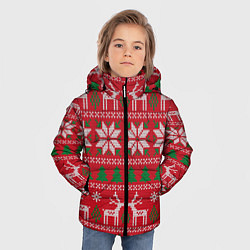 Куртка зимняя для мальчика Вязаный принт с оленями, цвет: 3D-красный — фото 2