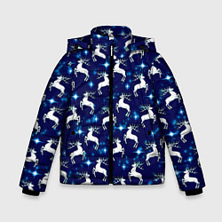 Куртка зимняя для мальчика Новогодние олени и звезды, цвет: 3D-светло-серый