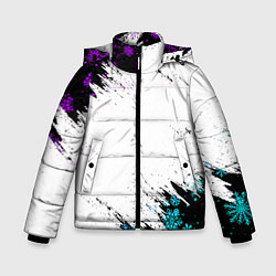 Куртка зимняя для мальчика НОВОГОДНИЕ НЕОНОВЫЕ СНЕЖИНКИ 2022, цвет: 3D-светло-серый