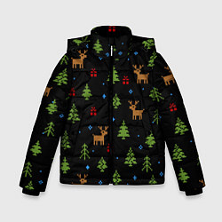 Куртка зимняя для мальчика Новогодние олени и елки, цвет: 3D-черный