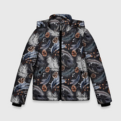 Куртка зимняя для мальчика Узор из еловых веток и шишек Акварельный рисунок, цвет: 3D-светло-серый