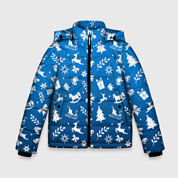 Куртка зимняя для мальчика СИНИЙ НОВОГОДНИЙ УЗОР 2022, цвет: 3D-светло-серый