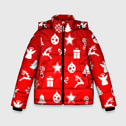 Куртка зимняя для мальчика Новогодний узор красный градиент, цвет: 3D-светло-серый