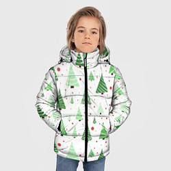 Куртка зимняя для мальчика Много разных зелёных ёлочек на белом фоне плюс кра, цвет: 3D-красный — фото 2