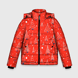 Зимняя куртка для мальчика Контур из белых елочек на красном фоне с синим сне