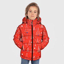 Куртка зимняя для мальчика Контур из белых елочек на красном фоне с синим сне, цвет: 3D-светло-серый — фото 2