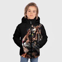 Куртка зимняя для мальчика Тигр в Темноте Взгляд Вверх, цвет: 3D-черный — фото 2