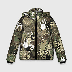 Куртка зимняя для мальчика Камуфляж с отпечатками рук, цвет: 3D-черный